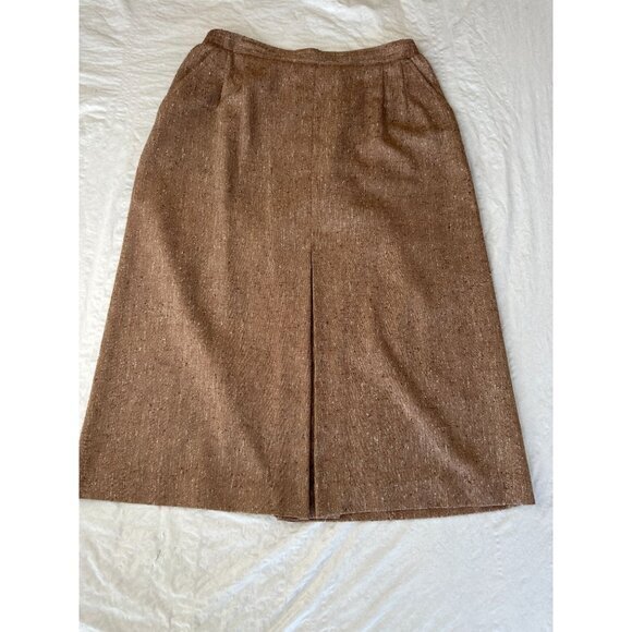 Pykette Womens Brown Skirt 14 midi‎ elastic pull on polyester vintage pockets - Picture 2 of 9